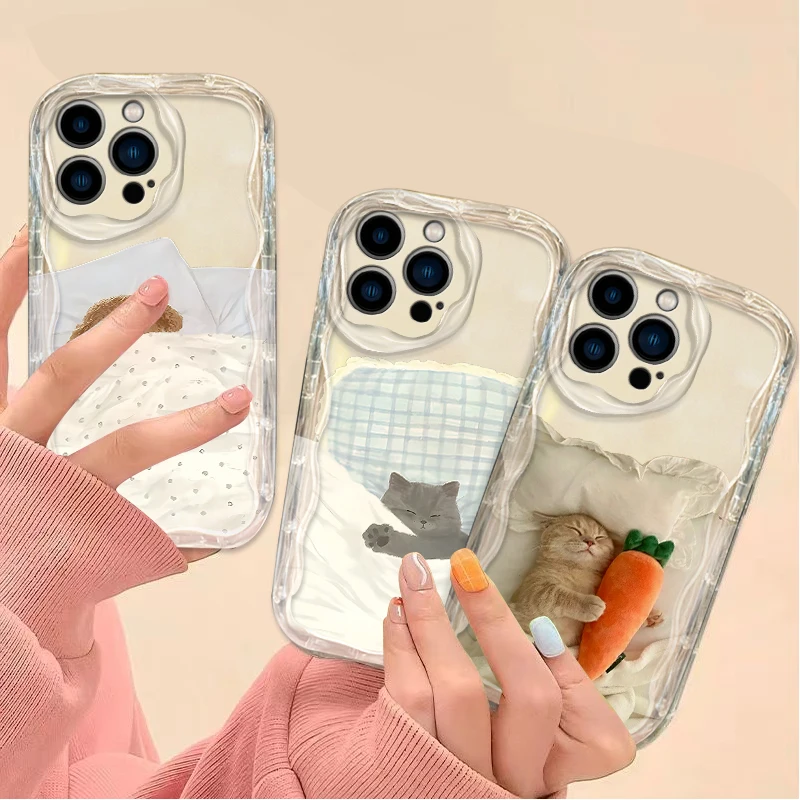 Funny Cat Dog Carrot Clear Wave Soft Case For iPhone 16 15 14 13 12 11 Pro Max X XR XS 8 7 Plus SE 2020 Shockproof  Back Cover