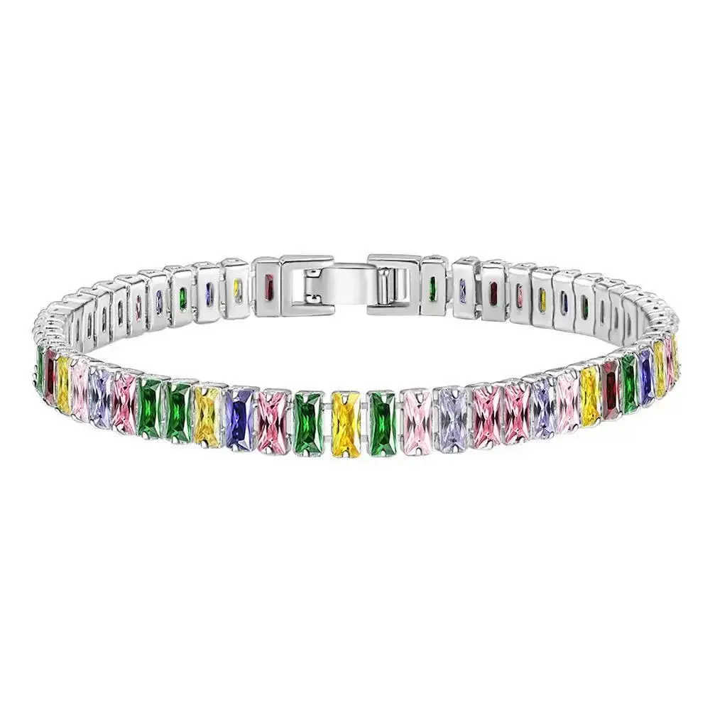 Armband aus 925er-Sterlingsilber, 6 mm, farbiger Diamant, weißes Armband für Damen, einfach und modisch, Geburtstag, Jahrestag, Schmuck, Geschenk
