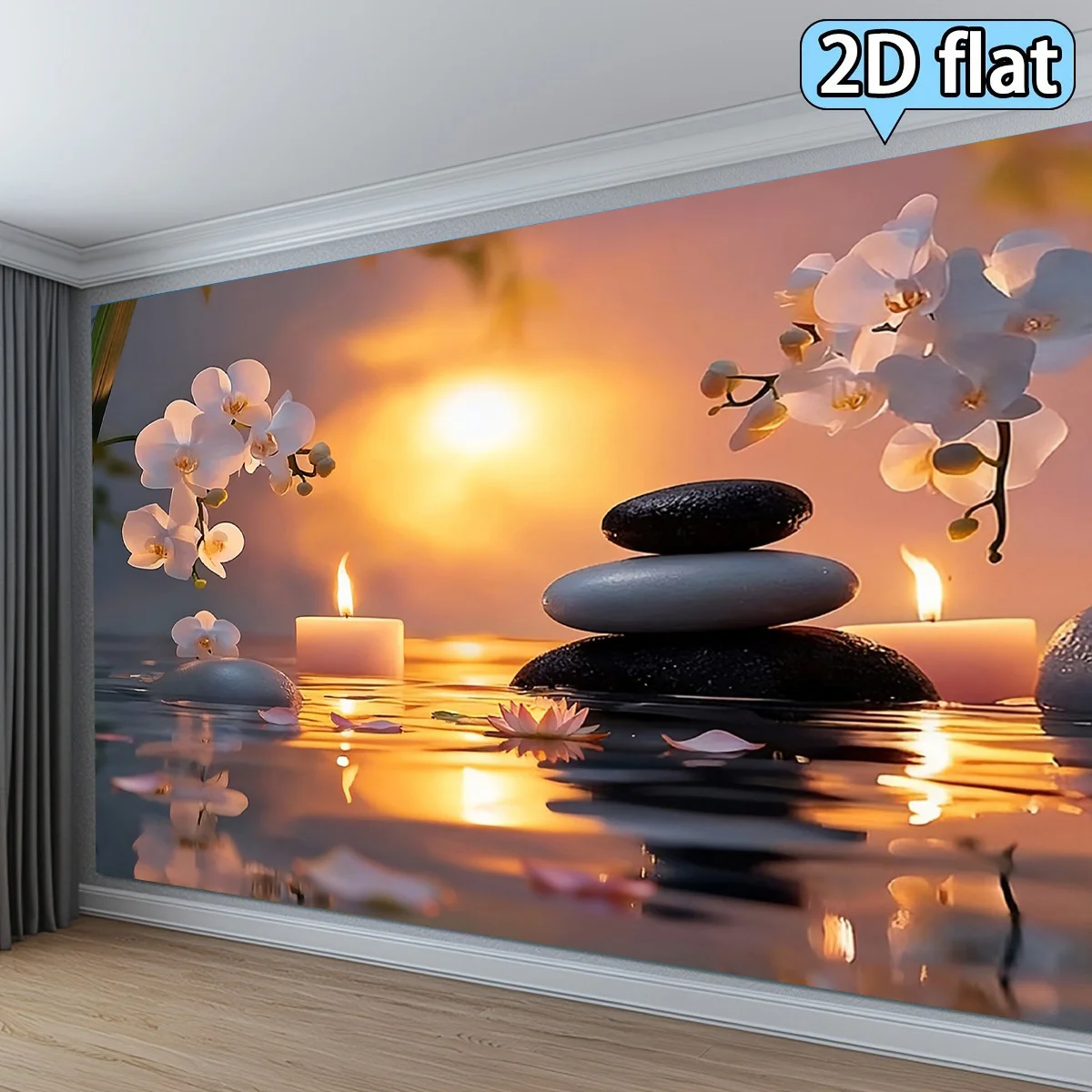 Ultimate Zen Wall Tapestry Mural Bathroom Spa Tropical Sunset Orchid Stone Decor Art Print Home Decor Meditation Calm Decor