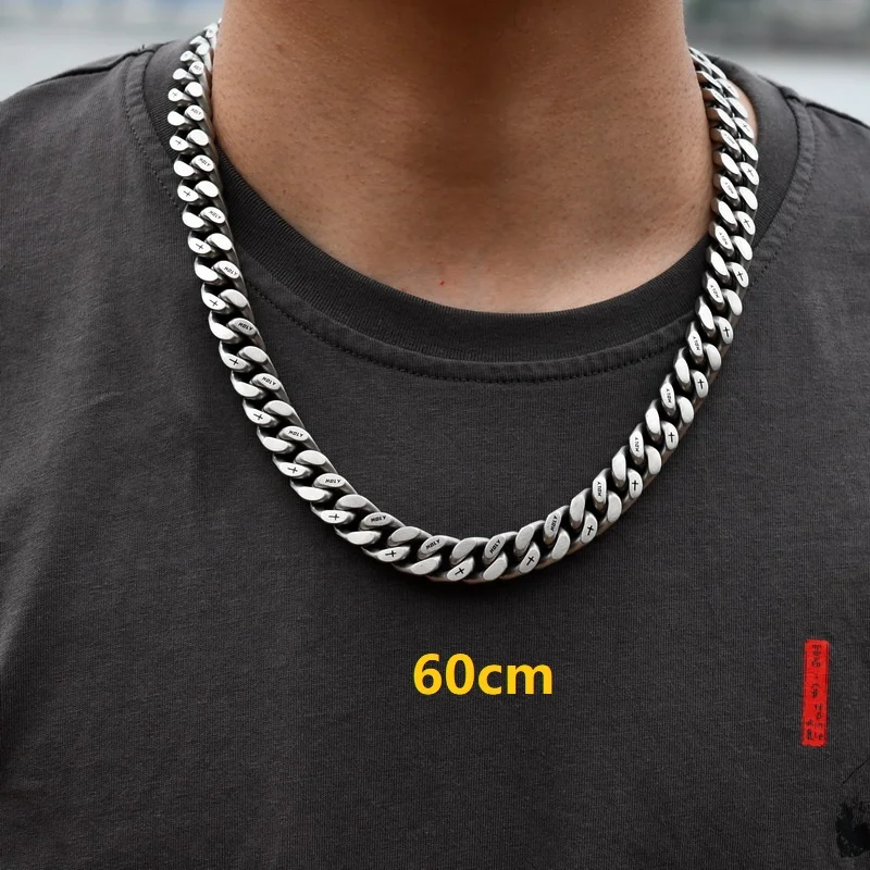 13mm Thick Cuban Link Men Necklace with Corss Matte Black Logo Chain Hip Hop Stainless Steel Necklace Bracelet for Man