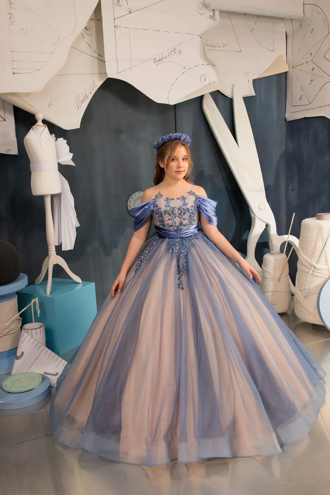 

Off Shoulder Evening Dresses for Girls Tulle Long Appliques Flower Girl Princess Dress Child Wedding Party Birthday Dresses