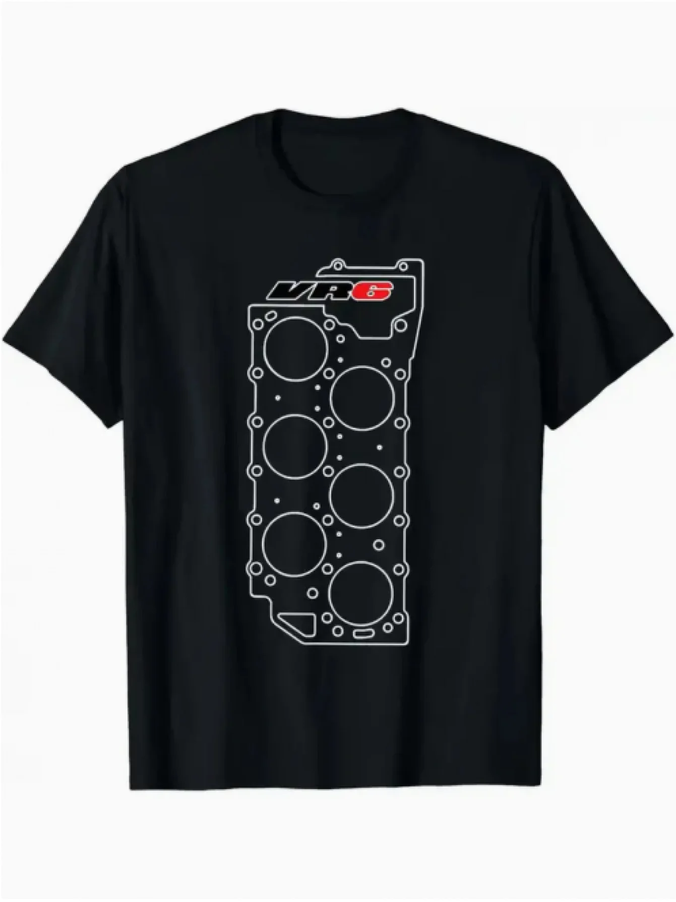Men'S And Women'S VR6 Engine Block Graphic T-Shirt - Black Round Neck Casual Tee with Detailed VR6 Car Engine Print, Automotive Apparel for Car Enthusiasts, Durable All-Season Comfort Fit for Mechanics And Drivers