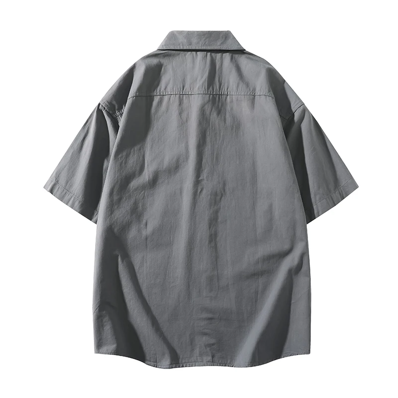 Summer Men's Cotton Washed Safari Style Shirts Solid Short Sleeve Loose Shirt Man Fashion Turn Down Collar Cargo Blouse Tops