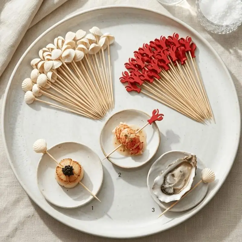 100Pcs 12cm Crab Shell Bamboo Cocktail Picks Fruit Cupcake Appetizer Toppers Hawaiian Summer Beach Party Supplies