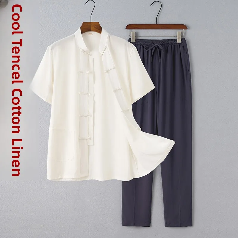 men's-summer-thin-short-sleeve-tang-suit-two-piece-set-dad-clothes-practice-uniform-silk-cotton-linen-blend-casual-wear