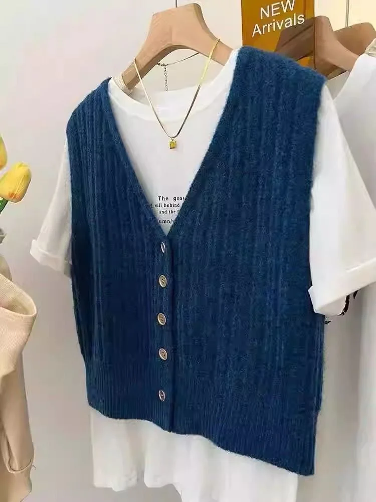 2026 Spring Autumn Korean Fashion Cardigan Sweater Vest Woman Vest Loose Short Knit Sweater Casual Vest Top Women's Clothing