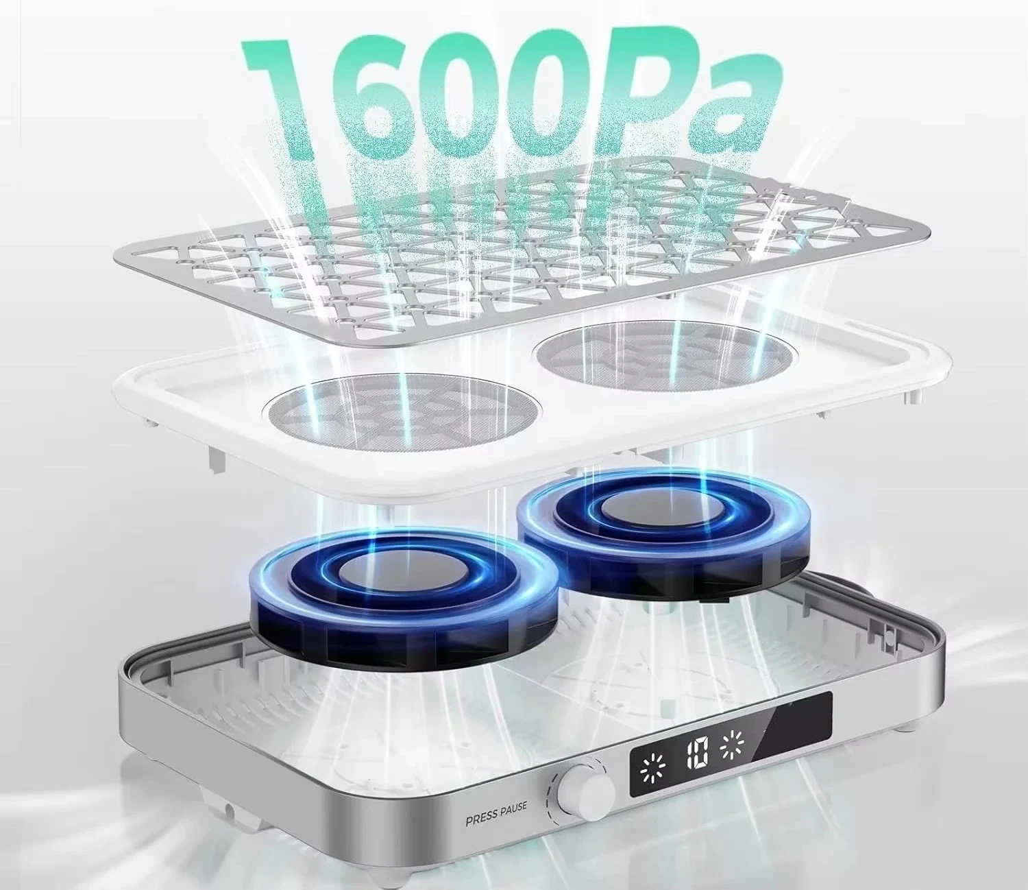 1600PA Portable, 10 Speeds, Disposable Filter Papers (30 Pcs), Matte White, Modern，New Professional Nail Dust Collector