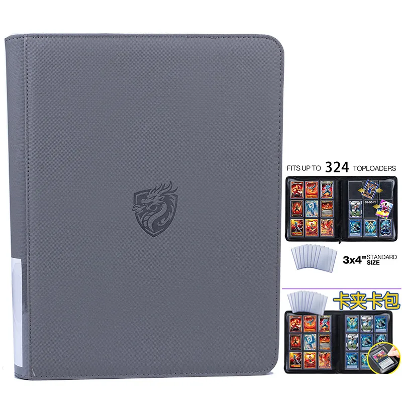 Dragon Emblem Waterproof Zipper Card Binder 9 Pocket 324 Slots Acid-Free Pages Trading Card Album For Pokemon PTCG Sports Cards