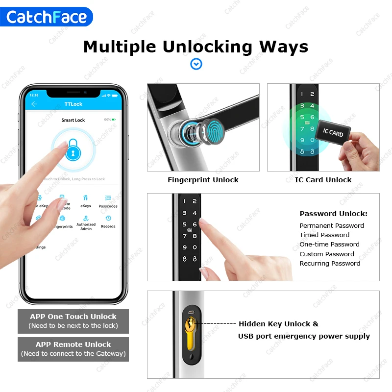 Imagem -02 - Eletrônico Smart Door Lock para Vidro de Alumínio Deslizante Ttlock Impermeável Portão ao ar Livre Impressão Digital Bluetooth App Código Rfid Keyless