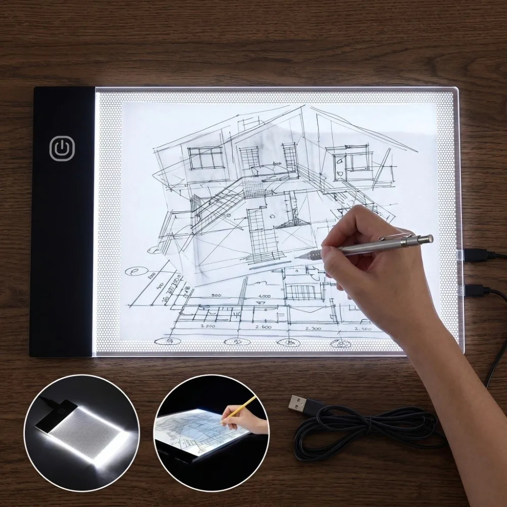 Non Slip 3.3 x 5.1in LED Light Board Ultra Thin USB Powered Drawing Tablet Adjustable Brightness Flip Book Kit Drawing