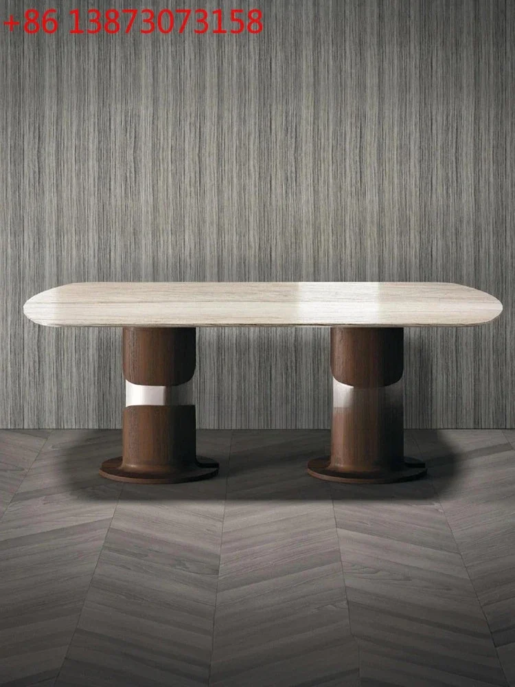 

Italian light luxury oval marble solid wood dining table creative home modern minimalist art dining table
