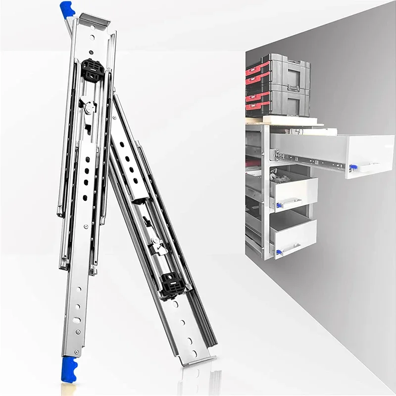 CXHIIA Heavy Duty Drawer Slides with Lock 500LBS Capacity Ball Bearing Full Extension 3-Fold Guide Rail for Sliding Drawer