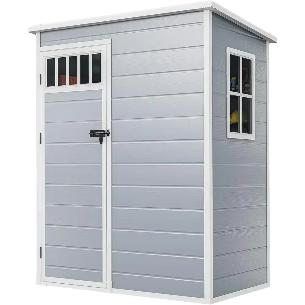 Gray 5x3 Outdoor Storage Shed with Enclosed-Style, Side Windows, Floor, Lockable Door for Backyard and Garden