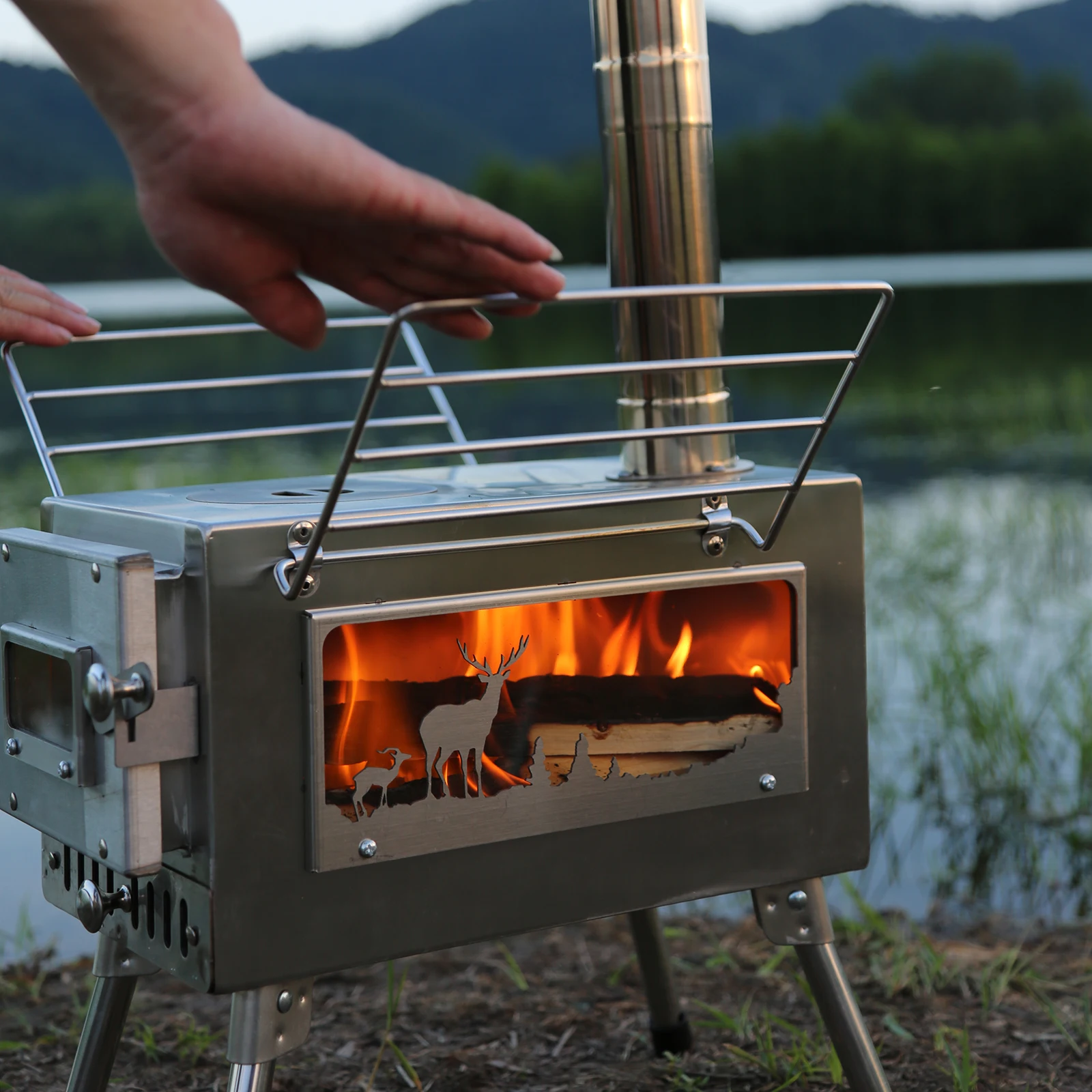 Estufa de leña para exteriores, estufa portátil para tienda con tubo de chimenea para cocinar, estufa portátil para tienda de campaña, estufa para tienda de campaña