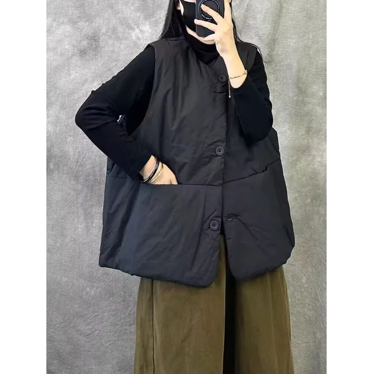 

Женский топ для похудения больших размеров, хлопковый жилет, теплая верхняя одежда V-Ne, стандартная длина, осень-зима, новинка...