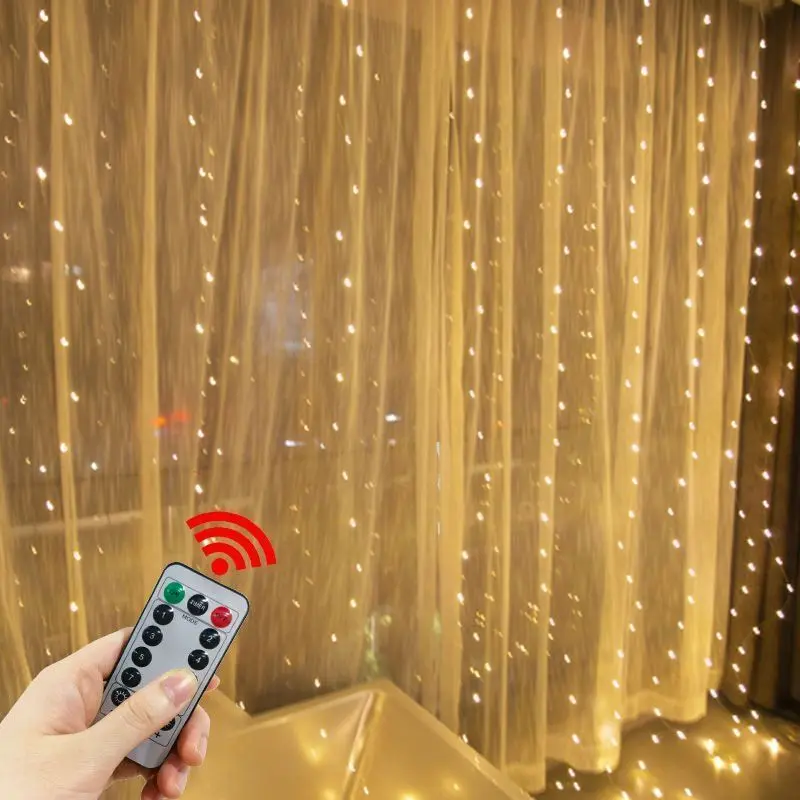 LED Garland Curtain Lights 8 Modes USB Remote Control Fairy Lights String Wedding Christmas Decor for Home Bedroom New Year Lamp