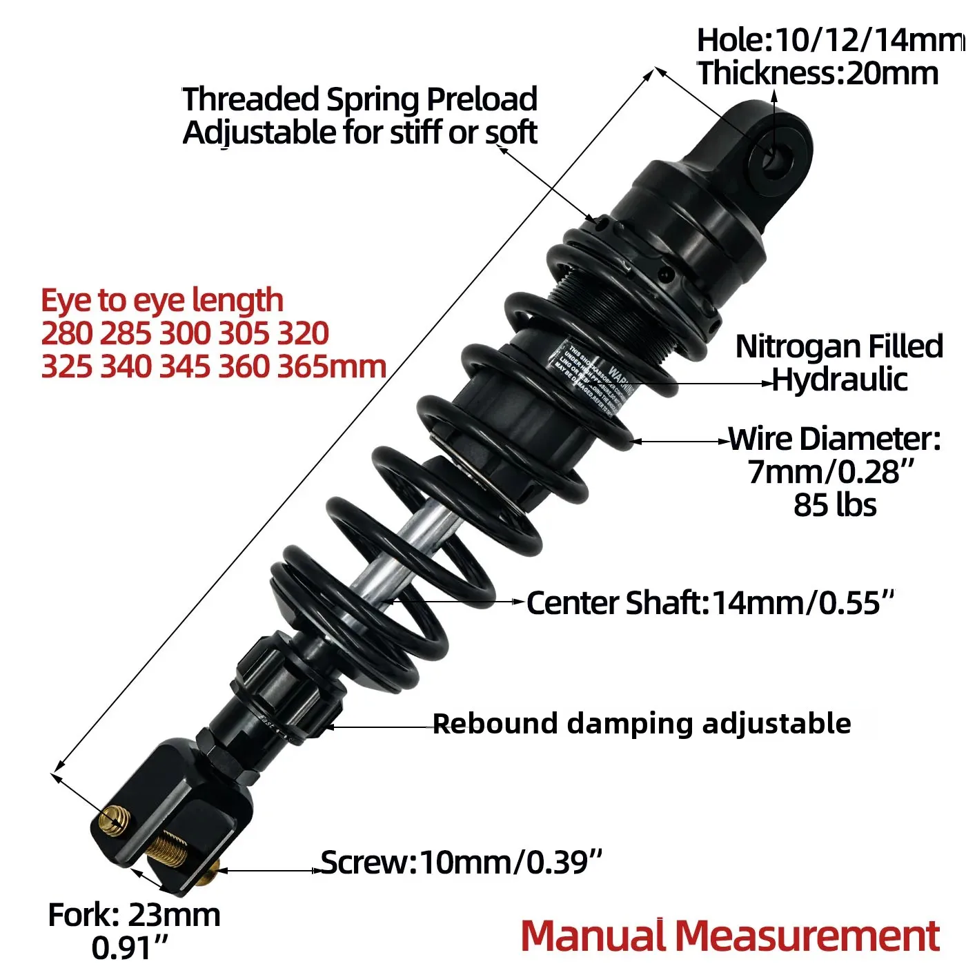 Fork 23mm 1 Piece 280mm 300mm 320mm 340mm 360mm 285mm 305mm 325mm 345mm 365mm rear shocks for Honda NS150G,RT3C, Joymax Z300