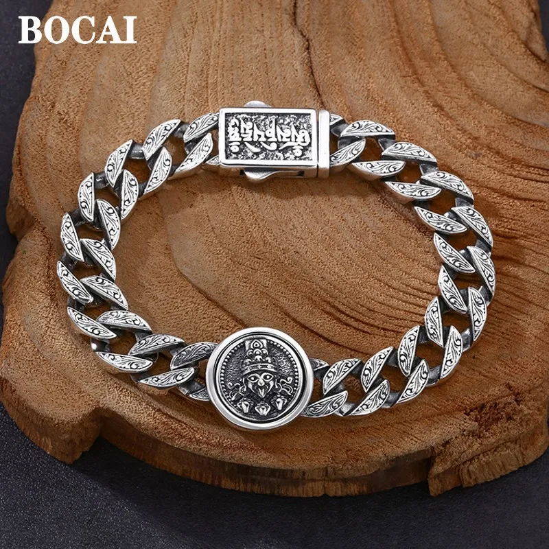 

BOCAI New 100% S925 Silver God of Wealth Zakiram Coarse Bracelet for Men and Women Trendy Retro Personalized Jewelry