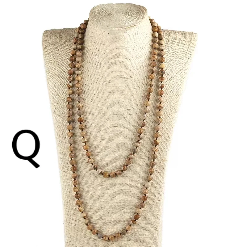 Fashion Bohemian Jewelry 150cm 6mm Semi Precious Stones Beads long Knotted Necklaces