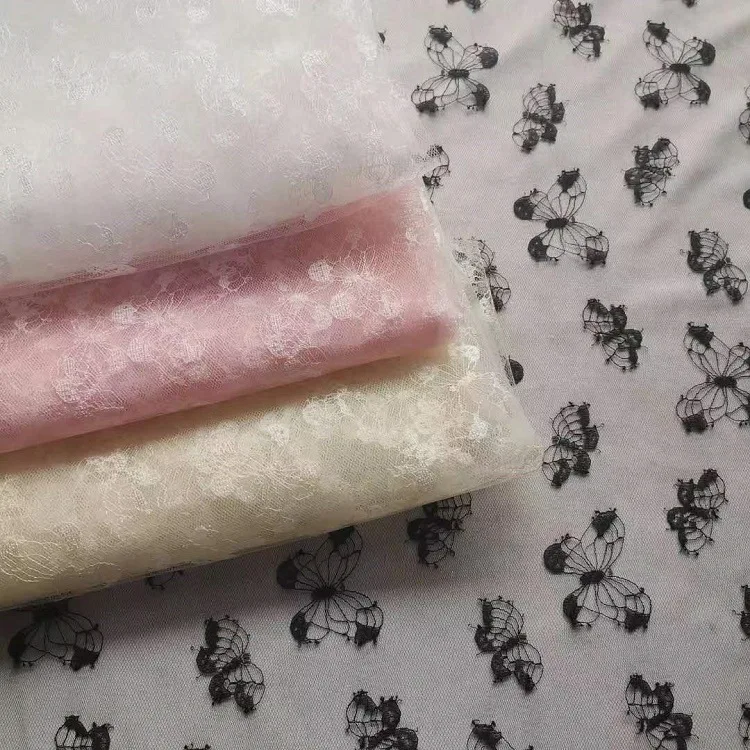 

High Quality New Butterfly Mesh Full Brocade Polyester Embroidery Cutting Lace Fabric DIY Wedding Dress Clothing Accessories