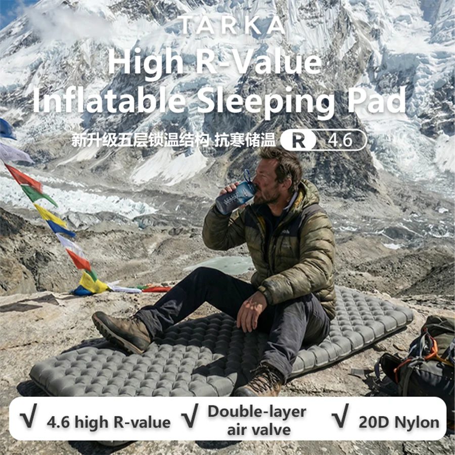 TARKA Minimalist Ultralight Sleeping Pad with R-Value 4.6: Warm, Compact Comfort for Alpine Camping
