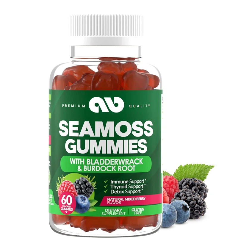 มอสทะเล gummies 3000มก. ที่มีรากกระเพาะปัสสาวะและหญ้าเจ้าชู้-รองรับภูมิคุ้มกันต่อมไทรอยด์และล้างพิษ-60 Gummies