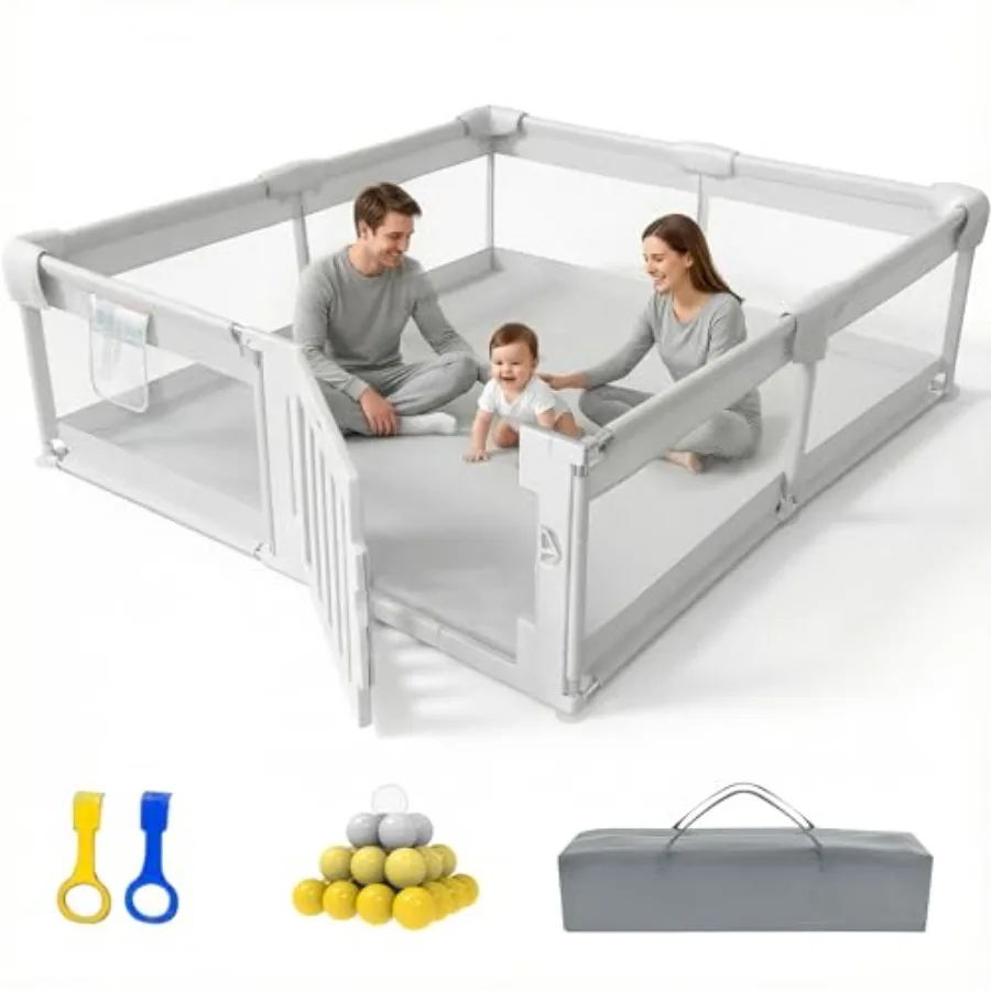 

Детский манеж 79" × 71" с воротами, большой манеж для младенцев и малышей, ограждение для игр с дверцей для гостиной
