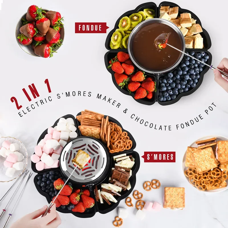for  Chocolate Cheese Electric Cooking Pot Stainless Steel Electric Roasted Marshmallow Fireplace 2 in 1