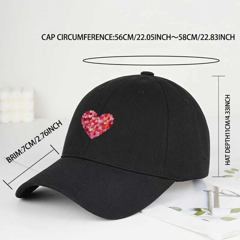 1pc MLFO Valentine's Day & Chinese New Year Printed Baseball Cap - Graffiti Heart & Chinese Characters (Suitable for Roman Valen