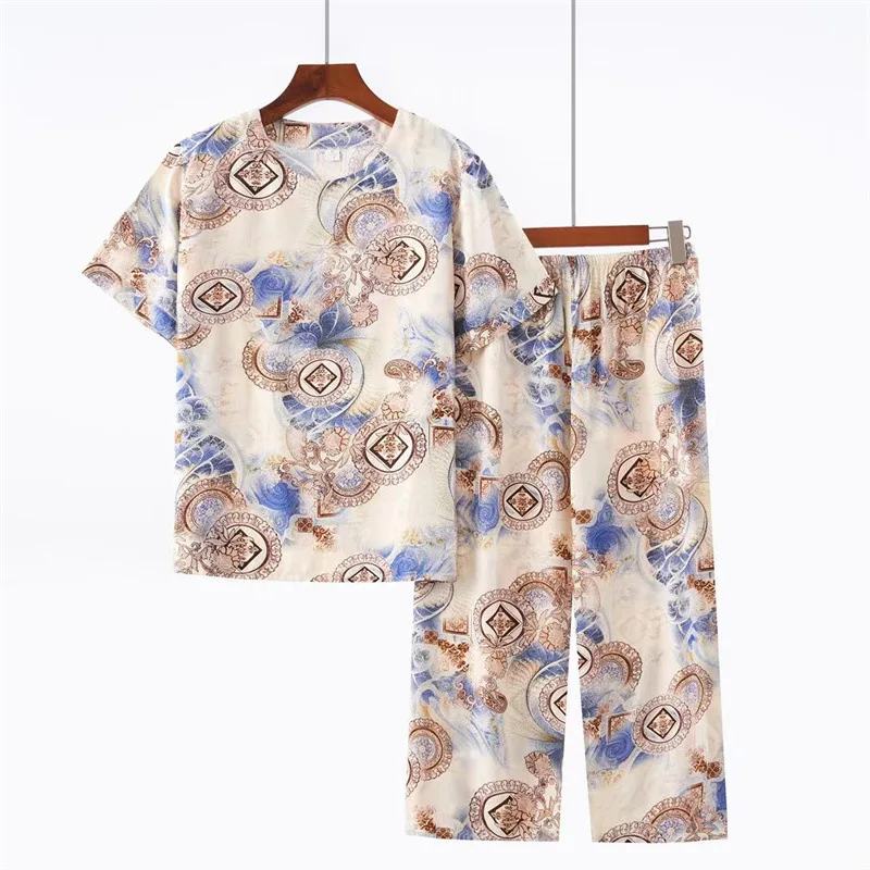 

Summer Grandma Two Piece Pijama Plus Size Homewear Short Sleeve Sleepwear Women's Pajamas Set Printing Pyjama Pour Femme 4XL