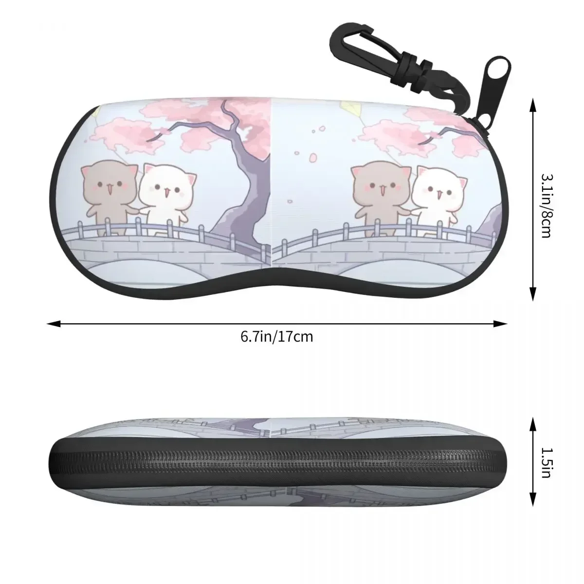 Gafas de sol románticas de melocotón y Goma Mochi Cat, funda blanda de neopreno con cremallera, caja protectora personalizada para gafas