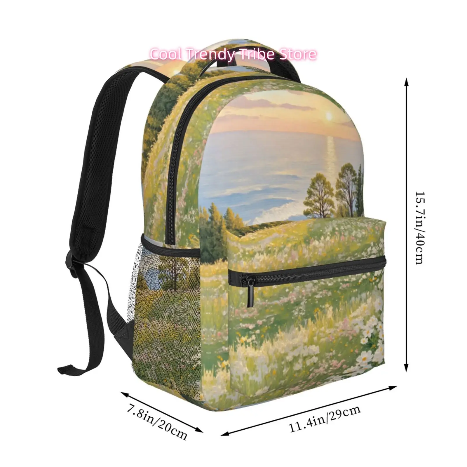 Coastal Meadow Wildflower Print Backpack Suitable for Commuting and Work, High Quality Oxford Cloth with Adjustable Shoulder Str