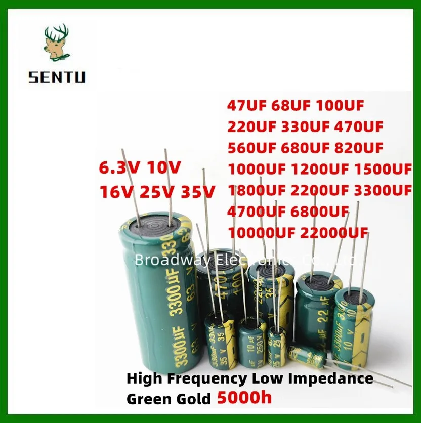 Capacitor de alumínio de baixa frequência do ESR, 6.3V, 10V, 16V, 25V, 35V, 1000UF, 1200UF, 1500UF, 1800UF, 2200UF, 3300UF, 4700UF, 6800UF, 2-50 PCes