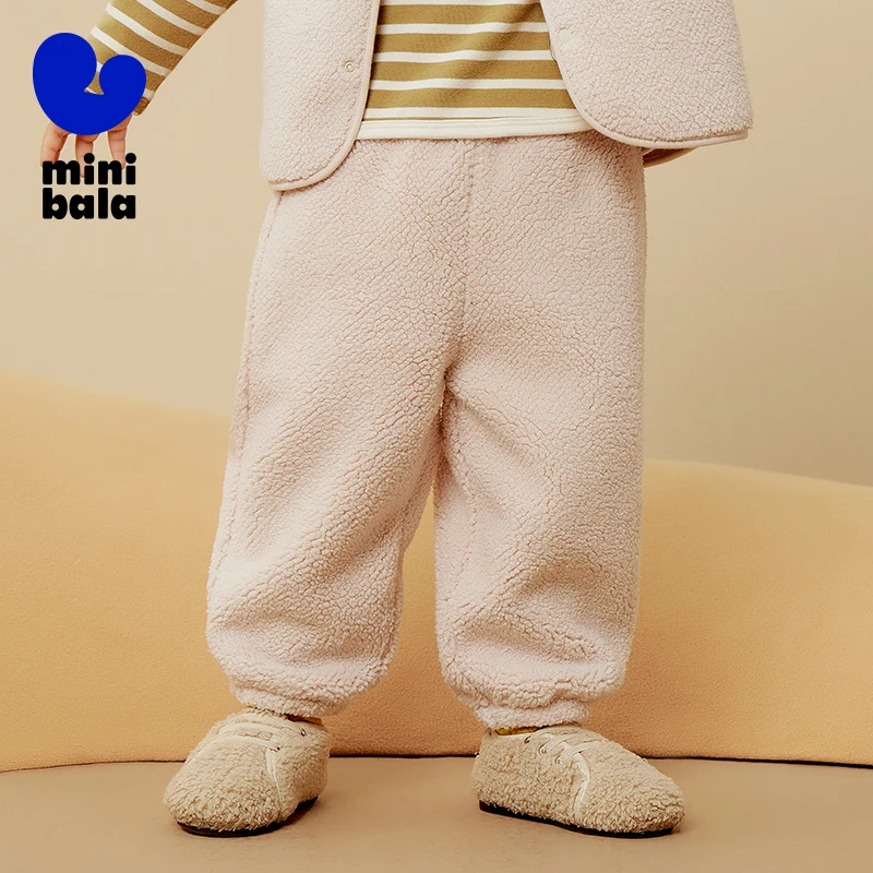 

Длинные брюки Mini Bala для мальчиков и девочек, зима 2025 года, новые детские плюшевые теплые брюки на флисовой подкладке с овечьей шерстью для холодной погоды