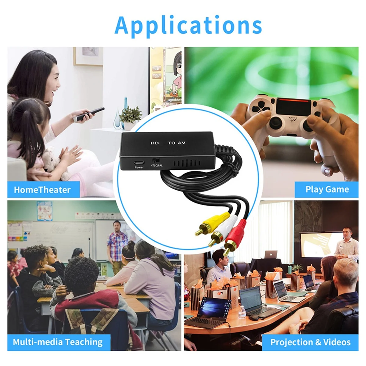 Convertidor Compatible con HDMI a AV, Compatible con HDMI, adaptador de Audio y vídeo, Compatible con PAL/NTSC