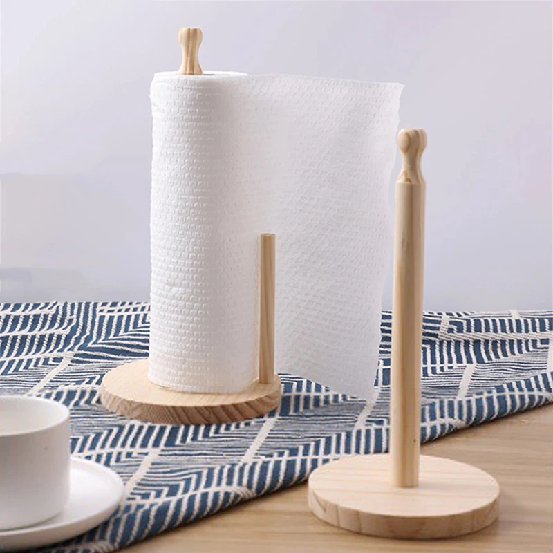 1pc Easy To Assemble Wooden Paper Towel Holder For Kitchen, Living Room, And Bedroom - Vertical Tissue Rack For Home Decoration