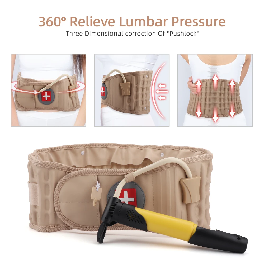 حزام خصر قابل للنفخ للجنسين مع دعم خلفي للجر الهوائي من جلد البولي يوريثان لتخفيف آلام الظهر المنخفضة معدات حماية للبالغين قابلة للتعديل