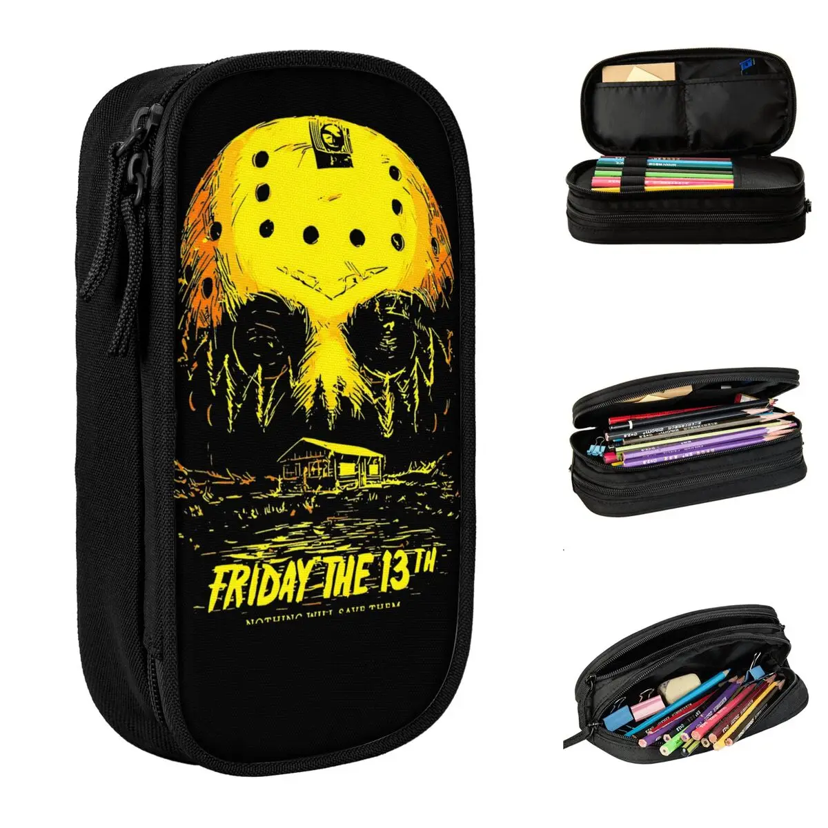 Jason Voorhees Friday حقيبة أقلام رصاص ، حقائب حامل أقلام إبداعية للطلاب ، سعة كبيرة ، مستلزمات مدرسية ، أقلام رصاص تجميلية