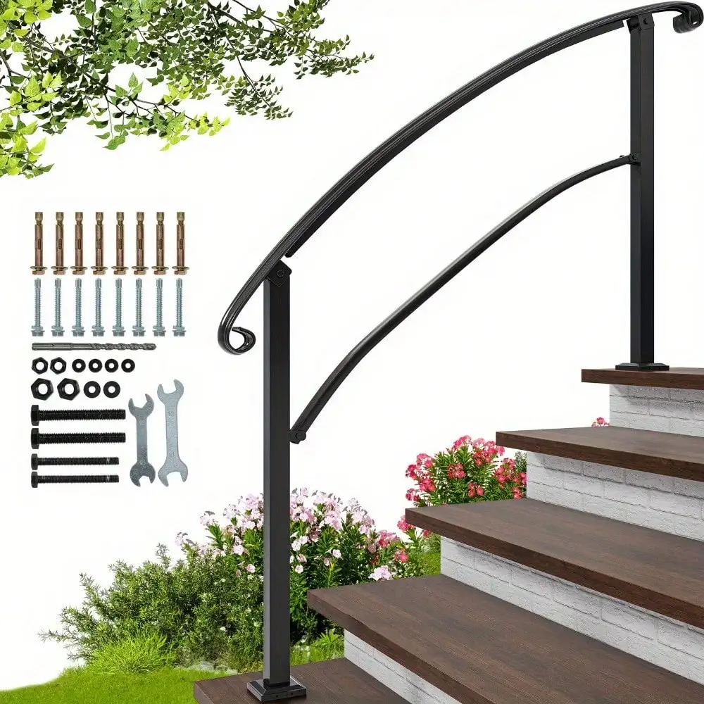 Outdoor Step Handrails, Concave And Convex Texture Process Design Heavy Duty Handrails Stair Railings Double Post Handrails