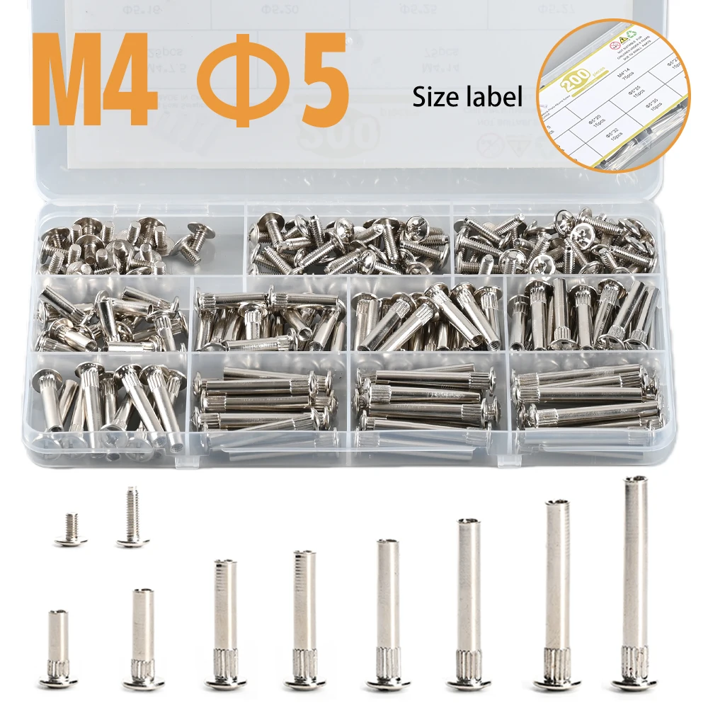 

200PCS Phillips Head Screws Set with Washers Knurled Screws for DIY Leather Craft Rivet Replacement & Thin Photo Album Binding