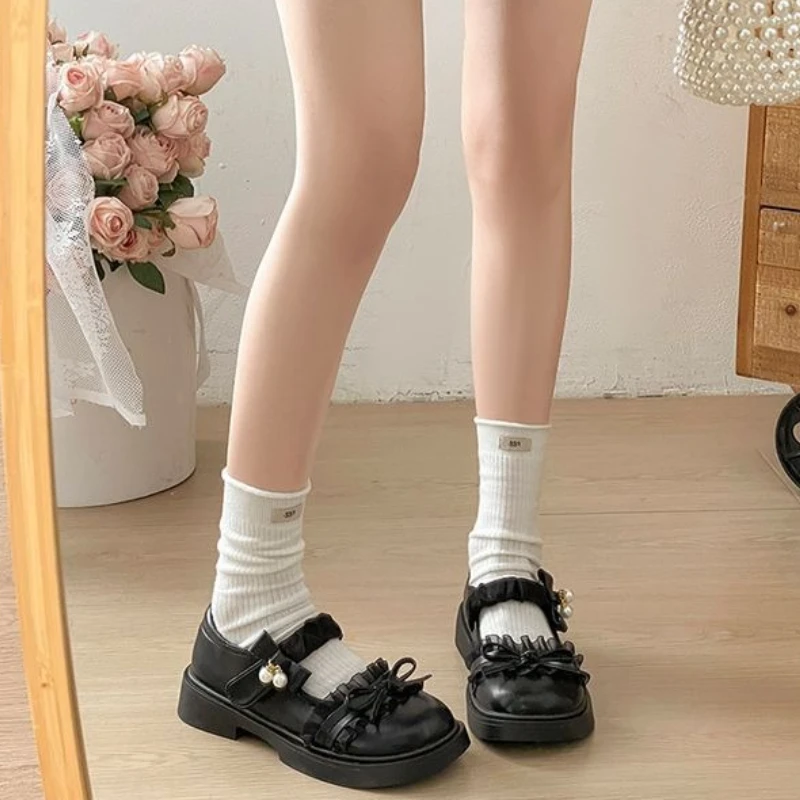 

2026 Women's Leather Mary Jane Shoes Thick Sole Lolita Fashion with Bow for JK Uniform and Skirt Outfit
