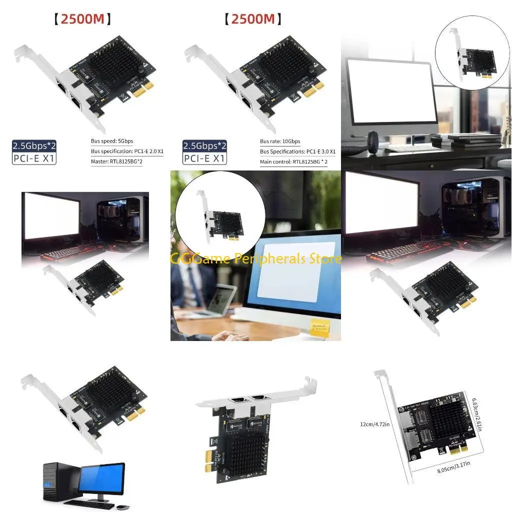 

U55B Advanced 2.5Gbps PCIE3.0X1 Ethernet Card Support 2500Mbps 2xRJ45 Port Adapter Fast Efficient Transfer