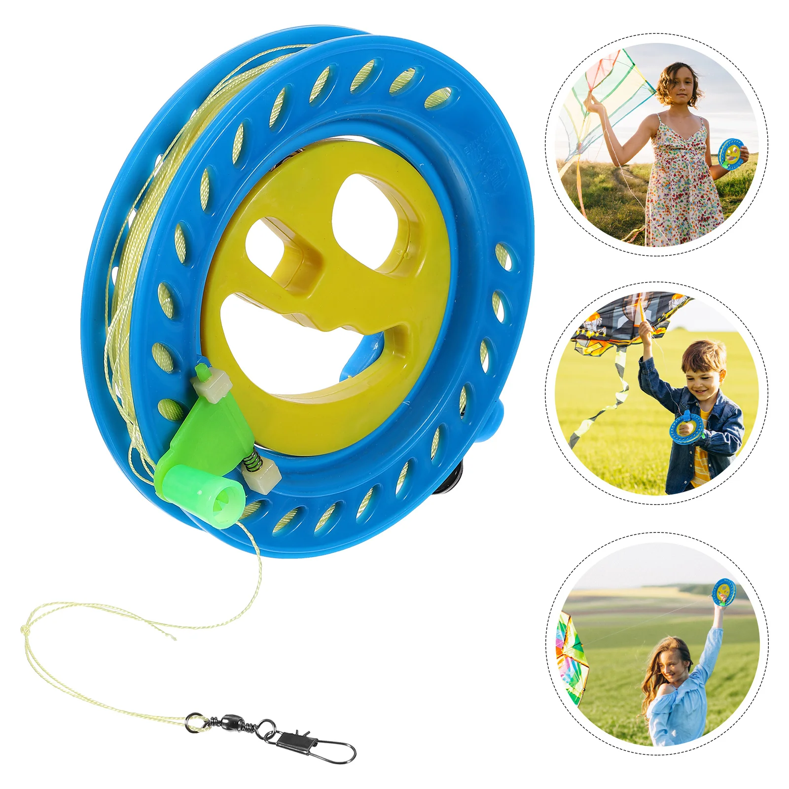 1 szt. Plastikowa szpula na linkę do latawca 16 cm niebieska 100 m kolorowa linka ze stalowych koralików kryształowych, wytrzymały nawijacz do latawców na zewnątrz, ręczny hamulec ABS