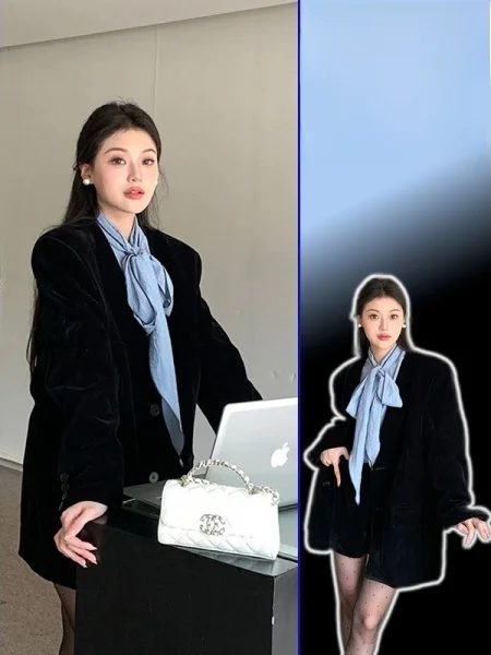 

plus Size Velvet Suit Set with Sa Winter New Sle Tee-Piece Suit for plus Size Women High Waist orts Button up Blouse
