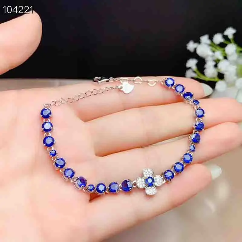 

Natural Sri Lankan Sapphire Chain Bracelet For Women Real Blue Gemstone S925 Silver Top Quality Fine Jewelry Party Gift