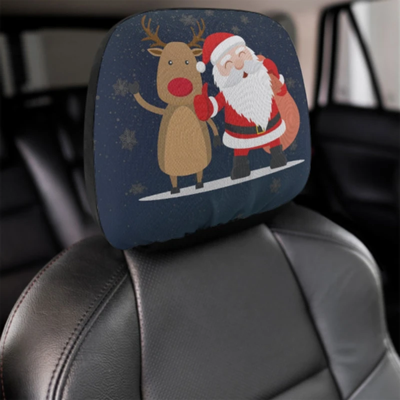 

Car Accessories Car Headrest Cover Santa Claus Printed Car Seat Headrest Cover Interior Ornaments Car Christmas Decoration