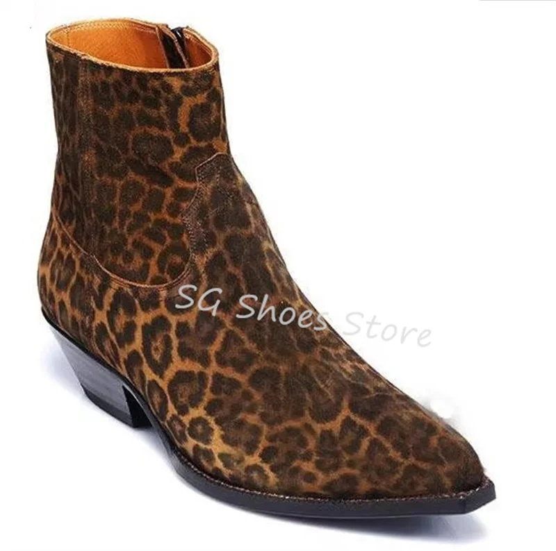 

Pointed Toe Chunky Heel Zip Mid-Calf Boots Male Wedding Party Dress Boots Fashion Catwalk Genuine Leather Chelsea Boots for Men