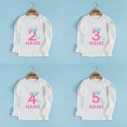 Birthday Girls T shirt Flower Unicorn Number Print Kids 1 2 3 4 5 6 7 8 9 Years Customize Name T-shirts Baby Long Sleeve Clothes