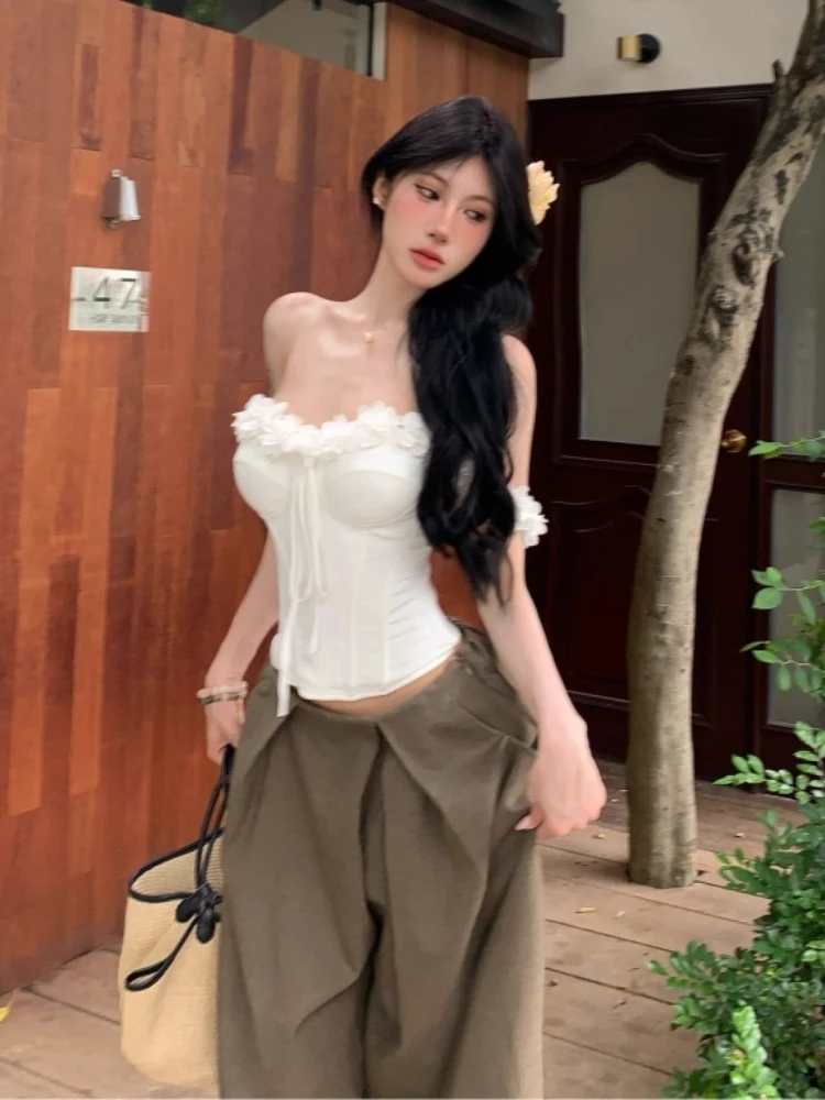 Harajuku Subculture T-shirts Elegant Harajuku Y2k Crop Tops Summer Sexy Slim Women Vintage Office Lady Tees Sleeveless Tshirts