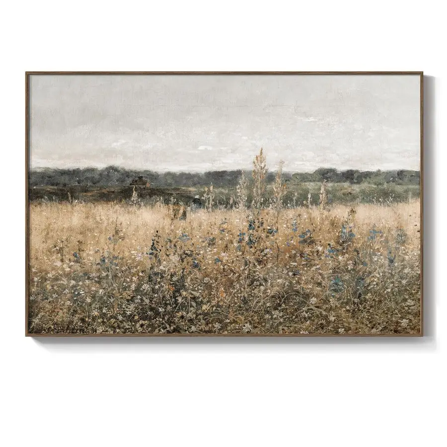 

Винтажный пейзаж, холст, настенное искусство для гостиной, спальни, большой деревенский современный дом, луг с изображением цветов, Cottagecore